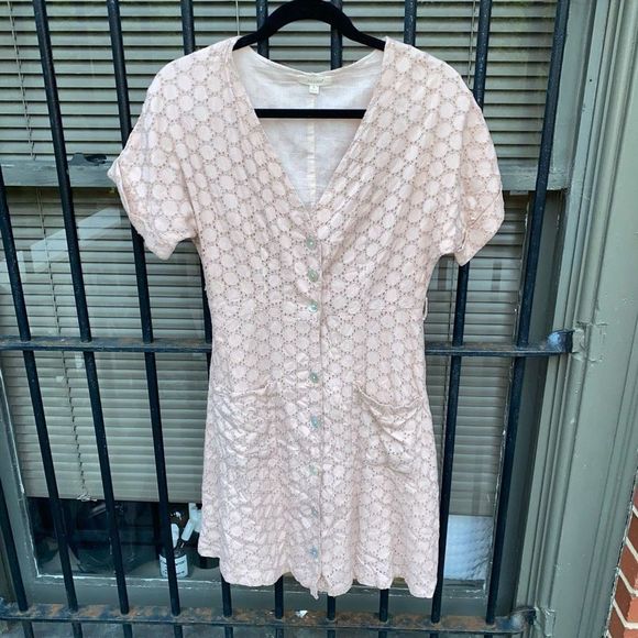 Sim & Sam 🐾 Pale Pink Eyelet Short-Sleeve Dress Size Small - Picture 3 of 9